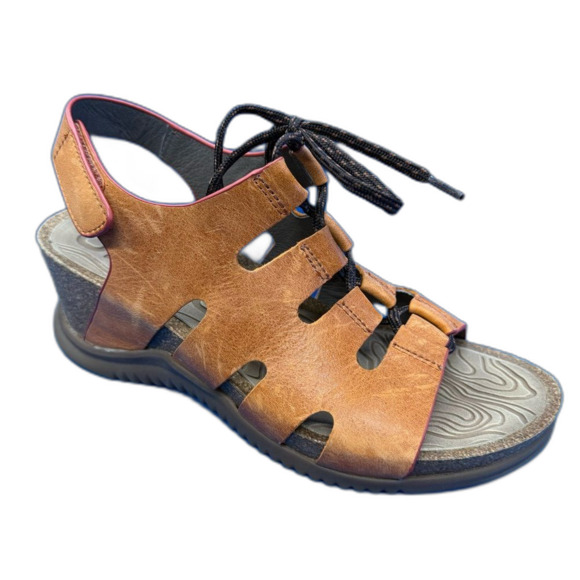 Bionica wedge orange leather sandals brown lace up  closure size 9.5 - Picture 12 of 14